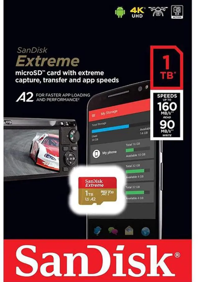Alt view image 7 of 11 - SanDisk 1TB Extreme microSDXC 160MB/s UHS-I U3 A2 microSD 1.0 TB micro SD SDXC Flash Memory Card SDSQXA1-1T00-GN6MN with OEM Lanyard