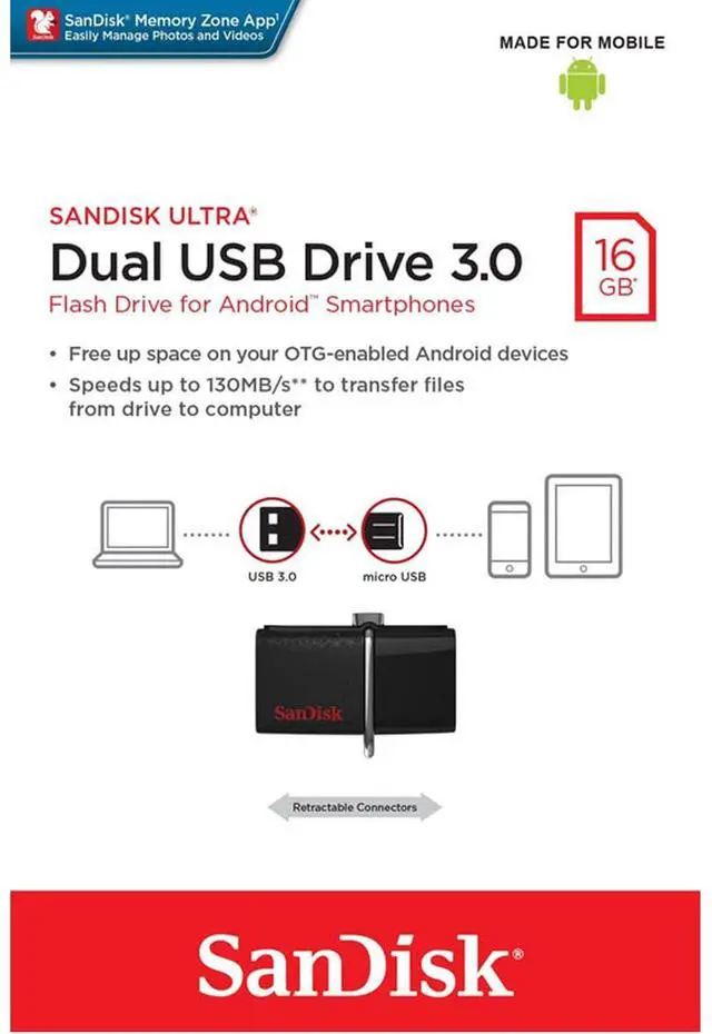 Alt view image 10 of 12 - Sandisk Flashdrive Ultra DUAL 16GB USB 3.0, Read: up to 130MB/s (for Android)