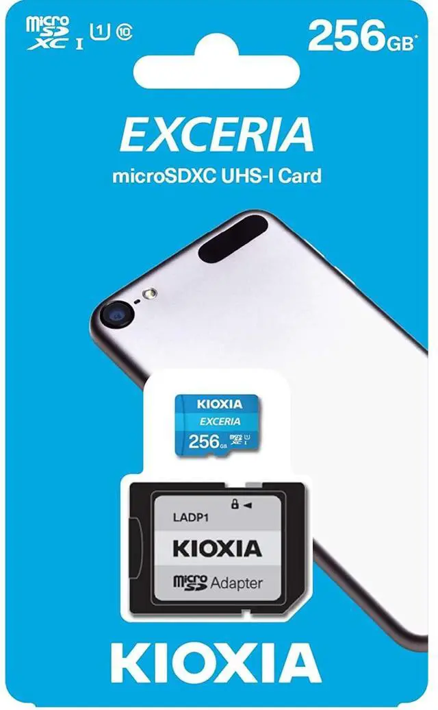 Alt view image 6 of 7 - Kioxia 256GB microSD Exceria Flash Memory Card w/Adapter U1 R100 C10 Full HD High Read Speed 100MB/s LMEX1L256GG2