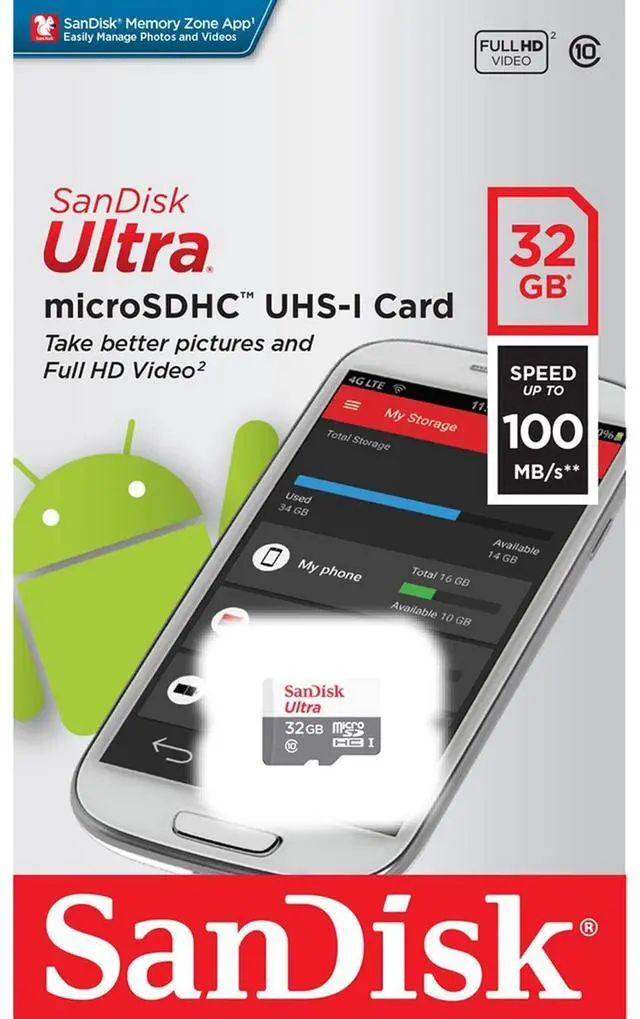 Alt view image 4 of 6 - SanDisk SDSQUNR-032G-GN3MN CVL 32GB 8pin microSDHC r100MB/s C10 UHS-I SanDisk Ultra microSDHC Memory Card w/out Adapter