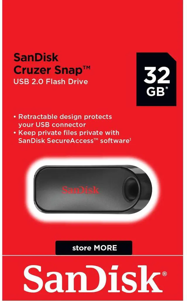 Alt view image 3 of 8 - SanDisk SDCZ62-032G-G35 CCH 32GB USB 2.0 Flash Drive r15MB/s w5MB/s Cruzer Snap Retractable Slider Black and Red