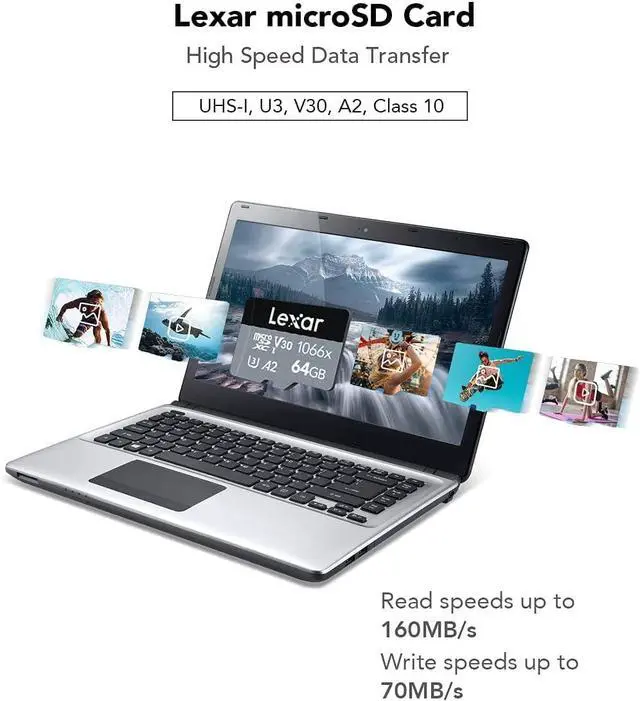 Alt view image 2 of 4 - Lexar Professional 1066x 64GB microSDXC UHS-I Card w/SD Adapter Silver Series, Up to 160MB/s Read LMS1066064G-BNANG