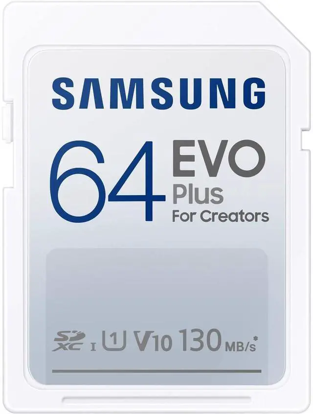 Main image of SAMSUNG EVO Plus Full Size 64 GB SDXC Card 130MB/s Full HD & 4K UHD, UHS-I, U1, V10 (MB-SC64K/AM)