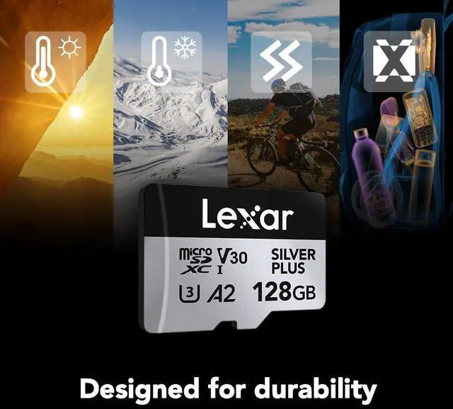 Alt view image 13 of 14 - Lexar 128GB Professional Silver Plus microSDXC Memory Card w/SD Adapter  UHS-I  C10  U3  V30  Full-HD & 4K Video  Up to 205/150 MB/s Read/Write  for Videographers  Gamers (LMSSIPL128G-BNANU)