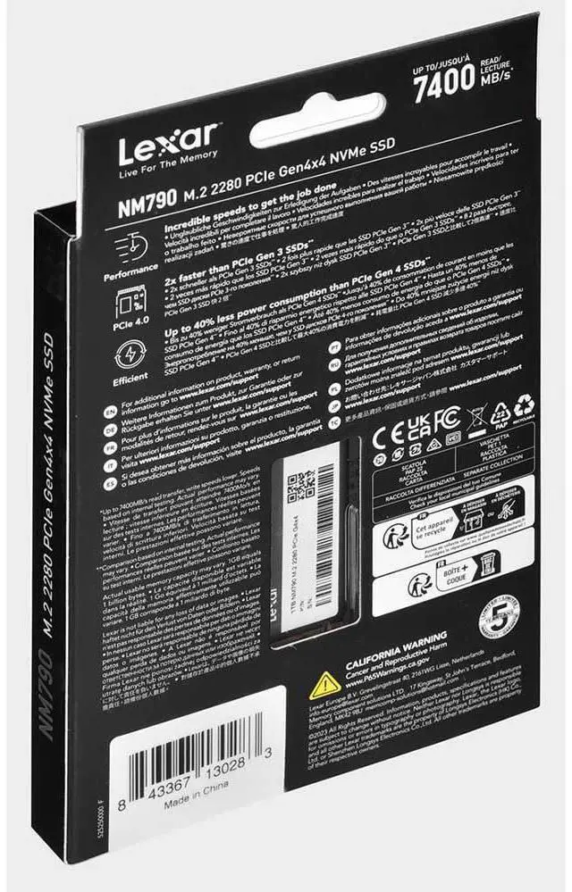 Alt view image 8 of 8 - Lexar 1TB NM790 SSD PCIe Gen4 NVMe M.2 2280 Internal Solid State Drive, Up to 7400/6500 MB/s Read/Write, Compatible with PS5, for Gamers and Creators, Black (LNM790X001T-RNNNG)