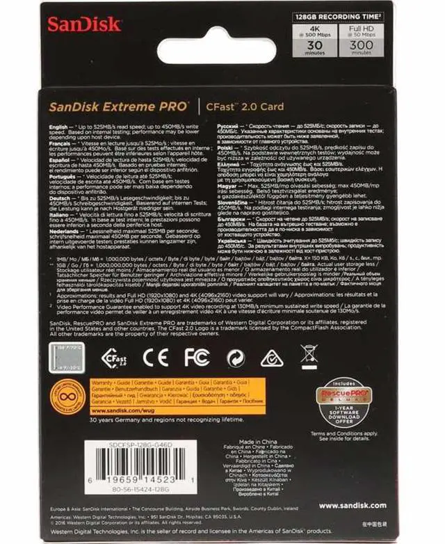 Alt view image 9 of 12 - SanDisk Extreme Pro 128GB CFast 2.0 Flash Card Model SDCFSP-128G-G46D