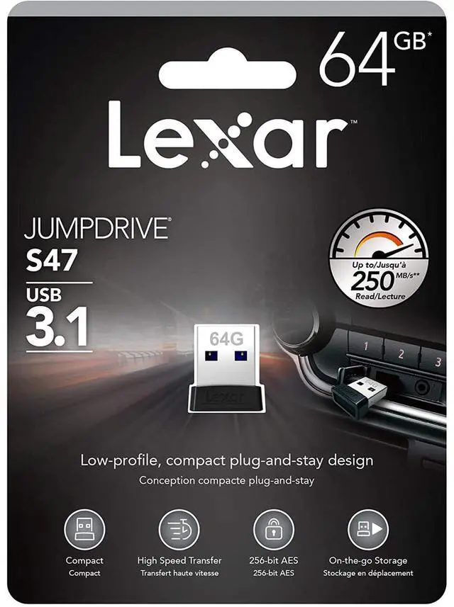 Alt view image 4 of 8 - Lexar LJDS47-64GABBK MAG 64GB USB 3.1 Flash Drive r250MB/s Lexar JumpDrive S47 Low Profile Black/Silver