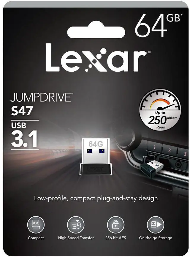 Alt view image 8 of 8 - Lexar LJDS47-64GABBK MAG 64GB USB 3.1 Flash Drive r250MB/s Lexar JumpDrive S47 Low Profile Black/Silver