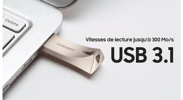 Alt view image 14 of 16 - Samsung MUF-128BE3/EU MAH 128GB USB 3.1 Flash Drive r300MB/s Samsung Bar Plus Champagne Silver Casing