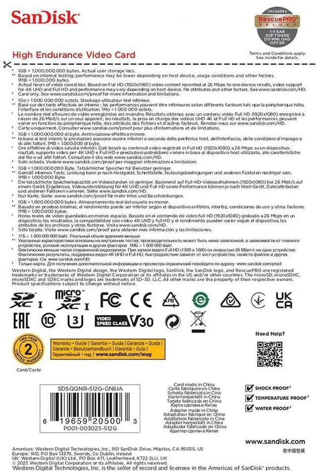 Alt view image 11 of 11 - SanDisk 512GB High Endurance Video microSDXC Card with Adapter for Dash Cam and Home Monitoring Systems - C10, U3, V30, 4K UHD, Micro SD Card - 100 MB/s Read - 40 MB/s Write SDSQQNR-512G-GN6IA