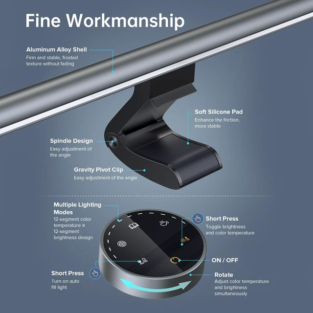 Alt view image 4 of 5 - Monitor Light Bar, Wireless Controller, Stepless Dimming Brightness & Color Temperature, Eye-Care Light Bar, No Screen Glare, Space Saving for Home Office Gaming(Front Light, Wireless Control)