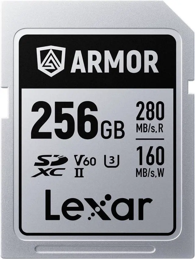 Main image of Lexar 256GB Armor Silver PRO SD Memory Card, 280MB/s Read, 6K, V60, UHS-II | Ideal for Professional Photographer, Videographer, Enthusiast, Stainless Steel, Water/Dust/Drop Resistant
