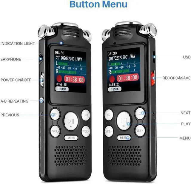 Alt view image 2 of 7 - 16GB digital recorder with variable speed playback, audio recorder, HD noise reduction dual microphone, MP3 player, for lectures, meetings, interviews noise reduction recording