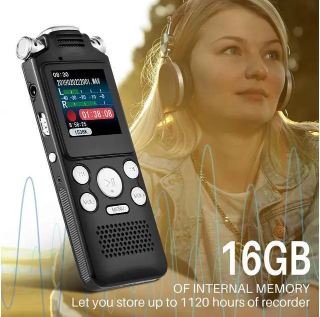 Alt view image 5 of 7 - 16GB digital recorder with variable speed playback, audio recorder, HD noise reduction dual microphone, MP3 player, for lectures, meetings, interviews noise reduction recording