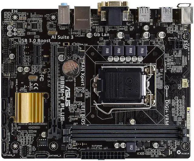 Alt view image 3 of 3 - ASUS B85M-V PLUS B85 Motherboard 1150 Intel Core i7 i5 i3 Processor DDR3 16GB RAM Memory VGA DVI USB3.0 SATA3 PCIE 3.0 Micro ATX