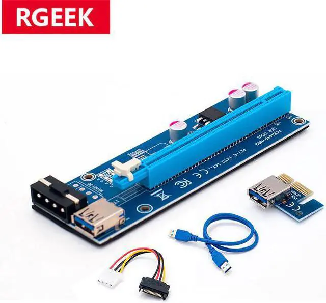 Alt view image 5 of 5 - 60cm PCI-E extender PCI Express pcie Riser Card 1x to 16x USB 3.0 SATA to 4Pin IDE Molex Power for BTC Mining Miner