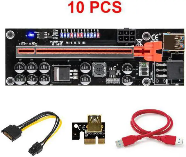 Main image of 1-10Pcs Upgrade PCIE Riser 011 PRO 10 Capacitance 6Pin Super Stable PCI Express 16X Riser Video Card Extender For Bitcoin Mining