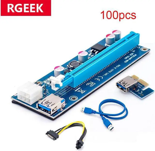 Main image of 100 PCS 006C PCIe 1x to 16x Express Riser Card Graphic pci-e riser Extender 60cm USB 3.0 Cable SATA to 6Pin Power for BTC mining
