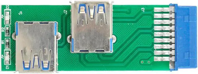 Alt view image 2 of 4 - NGFF  USB 3.0 Dual SideType A Female to Motherboard 20Pin 19 Pin Box Header Slot Adapter PCBA with LED