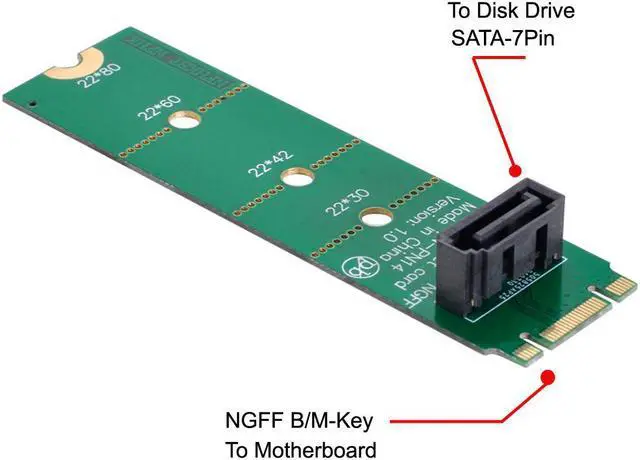Alt view image 2 of 4 - NGFF M.2 Motherboard NGFF B/M-key to Vertical SATA 7pin SSD Hard Disk Drive  PCBA Extension Adapter
