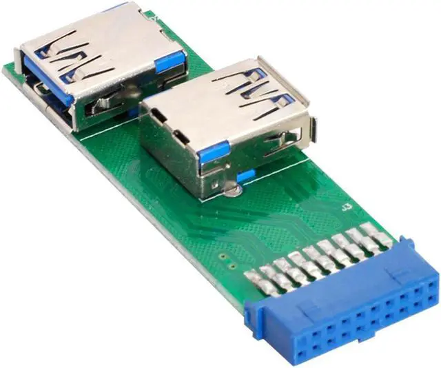 Alt view image 4 of 4 - NGFF  USB 3.0 Dual SideType A Female to Motherboard 20Pin 19 Pin Box Header Slot Adapter PCBA with LED