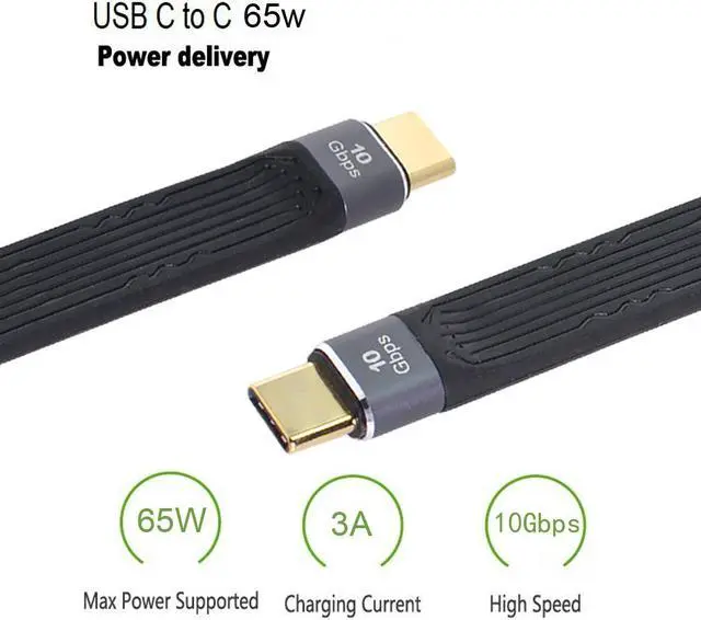 Alt view image 3 of 4 - Type-C USB-C Male to Male USB 3.1 10Gbps Flat Slim FPC Data Cable for Laptop & Phone 13cm