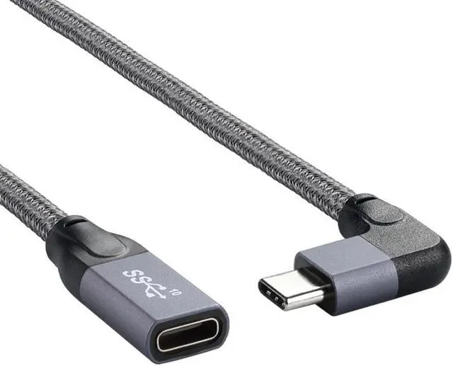 Alt view image 3 of 3 - Left Right Angled USB-C USB 3.1 Type C Male to Female Extension Data Cable with Sleeve for Laptop