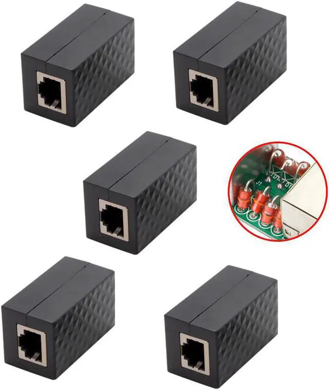 Alt view image 2 of 3 - 5pcs/lot RJ45 UTP STP CAT6 CAT5e Female to Female Network Lan Adapter Extender with Lightning Protection & Shield Black