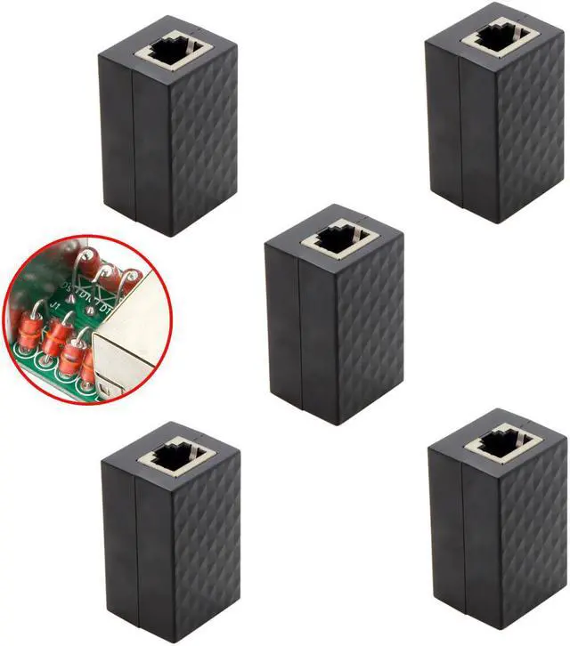 Alt view image 3 of 3 - 5pcs/lot RJ45 UTP STP CAT6 CAT5e Female to Female Network Lan Adapter Extender with Lightning Protection & Shield Black