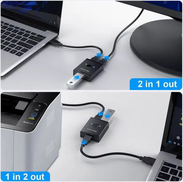 Alt view image 2 of 3 - KVM USB 3.0 Bidirectional Switch Selector 2 to 1 PCs Sharing or 1 to 2 Hub for Keyboard Mouse Scanner Printer