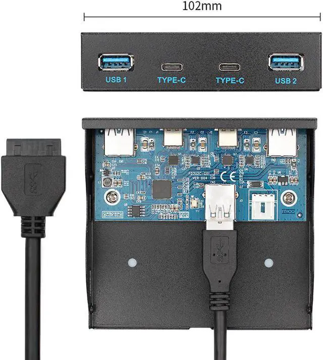 Alt view image 2 of 3 - USB-C & USB 3.0 HUB 4 Ports Front Panel to Motherboard 20Pin Connector Cable for 3.5" Floppy Bay