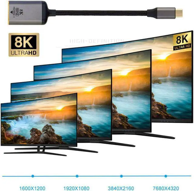 Alt view image 2 of 3 - USB-C Type-C USB4 Source to Female HDTV 2.0 Cable Display 8K 60HZ UHD 4K HDTV Male Monitor