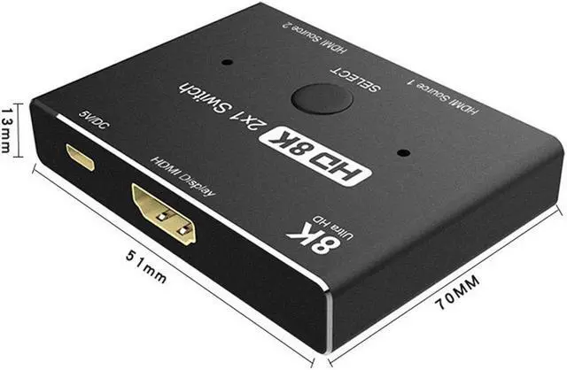 Alt view image 2 of 3 - HDMI-compatible Converter 8K@60hz Compatible 2.1 Switch 2-IN-1-OUT UHD Hub Support HDCP SST Extended 4K@60hz