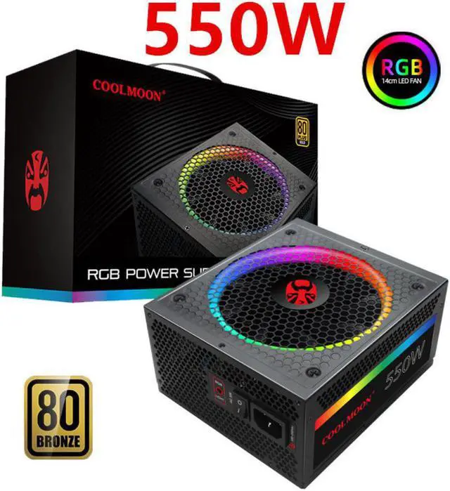 Alt view image 4 of 6 - PSU For COOLMOON Full Modular 80plus Gold PC Game Mute Power Supply RGB 750W