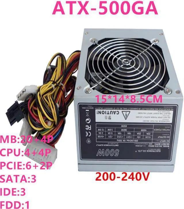 Alt view image 4 of 6 - PC PSU For Enhance ATX 500W Power Supply ATX-500GA
