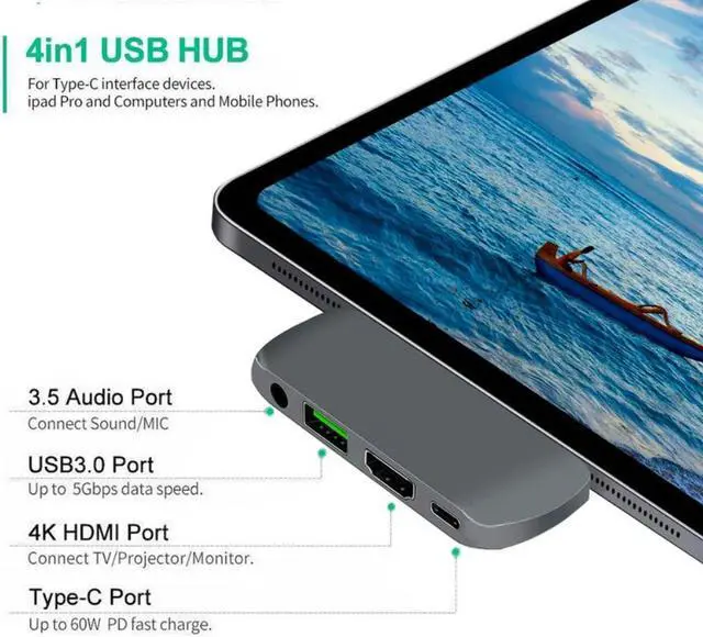 Alt view image 2 of 3 - Type C To HDMI-compatible USB C 3.0 Aux Adapter for IPad Pro MacBook Samsung S20 Dex Xiaomi 10 TV PS5 Nintendo Monitor