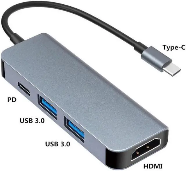 Alt view image 2 of 6 - 4 In 1 USB-C Hub Multifunctional Adapter with 4K HDMI-compatible2 USB 3.0 Ports Compatible for Laptops Macbook Pro Air