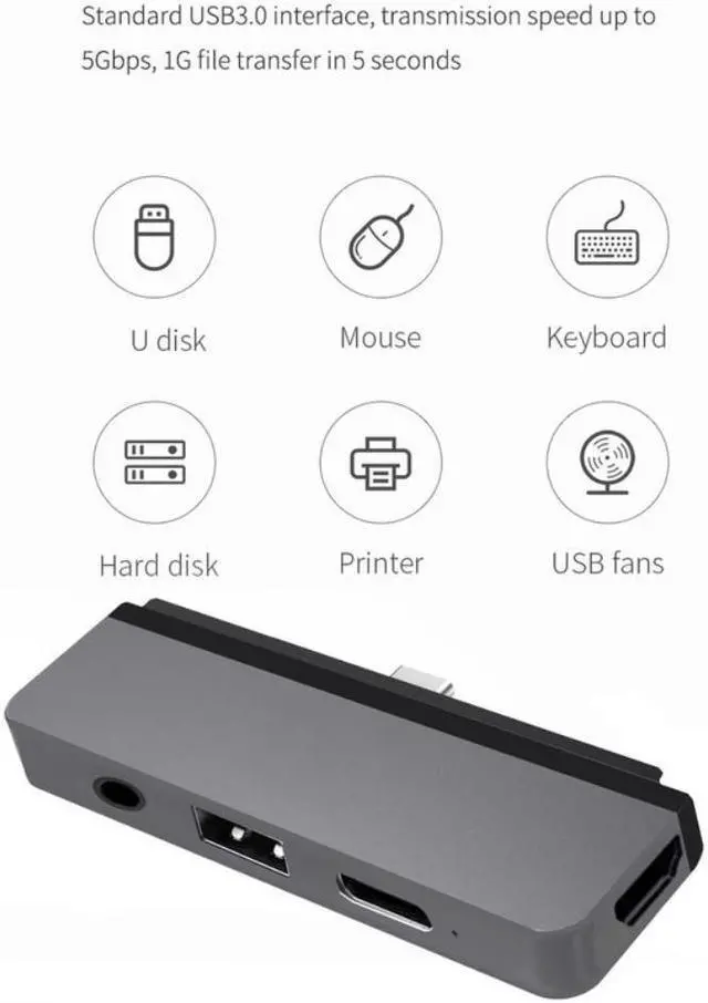 Alt view image 3 of 6 - Type C Laptop Hub Dock 4 In 1usb C To Hdmi Earphone 3.5mm Usb 3.0  Cellphone Sam Sung Dex Ipad Pro 2020/2018