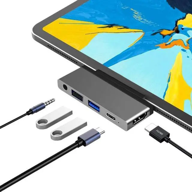 Alt view image 4 of 6 - Hot USB 3.0 Adapter 5-IN-1 Magnetic USB C To HDMI-compatible Hub PD Charging USB 3.0 Data Transmission 3.5mm Audio