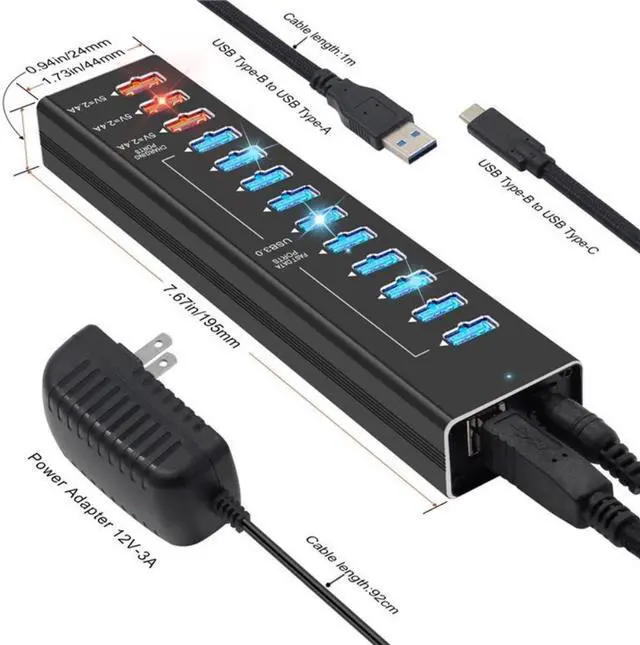 Alt view image 5 of 6 - USB Hub Charger 3.0 USB C Hub 13 Ports High Speed USB Splitter 5V 2.4A Fast Charger EU/US Power Adapter for Macbook Pro Laptop