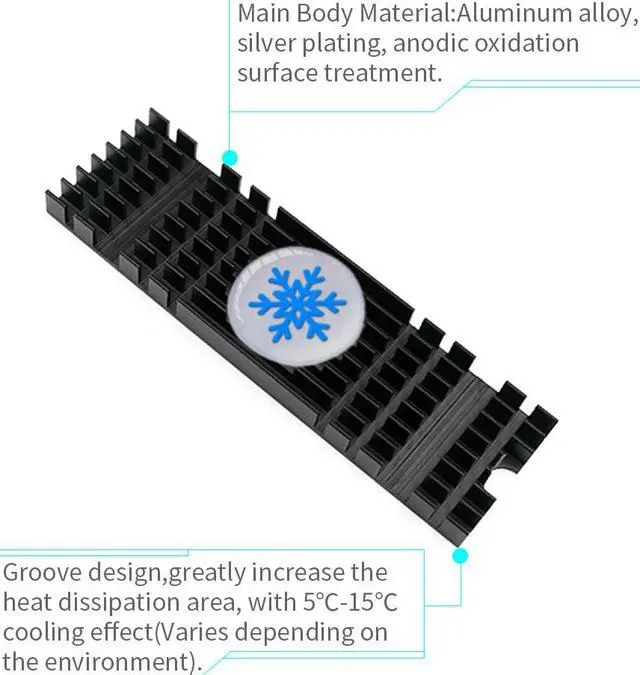 Alt view image 3 of 3 - Heatsink SSD PCIE NVMe M.2 2280 Radiator Aluminum Heatsink Extruded Heat Sink for SSD Heat Dissipation Cooling Cooler 22x76x10mm