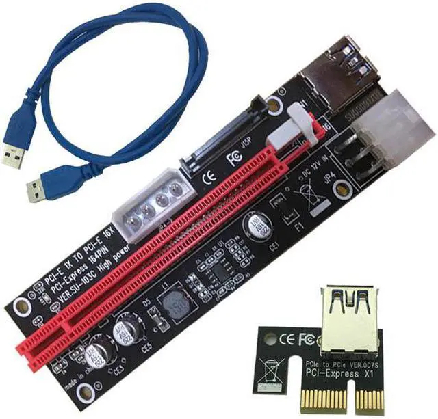 Alt view image 4 of 6 - 4pin 6pin SATA Power PCI Express 16X Slot Riser Card USB 3.0 PCI-E PCI-Express 1x to 16x PCIE Riser for Bitcoin BTC Miner Mining