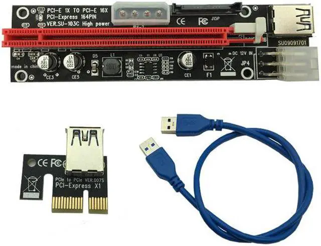 Alt view image 4 of 6 - 3 in 1 4pin Molex PCI-E Riser Card 6pin Riser SATA 60cm PCIE 1x to 16x PCI Express Riser Cards for Antminer Bitcoin Miner Mining
