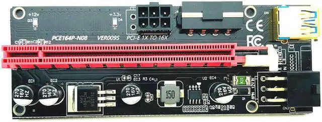 Alt view image 6 of 6 - PCI-E pcie Riser 009 Express 1X 4x 8x 16x Extender PCI E USB Riser 009S GPU Dual 6Pin Adapter Card SATA 15pin for BTC Miner