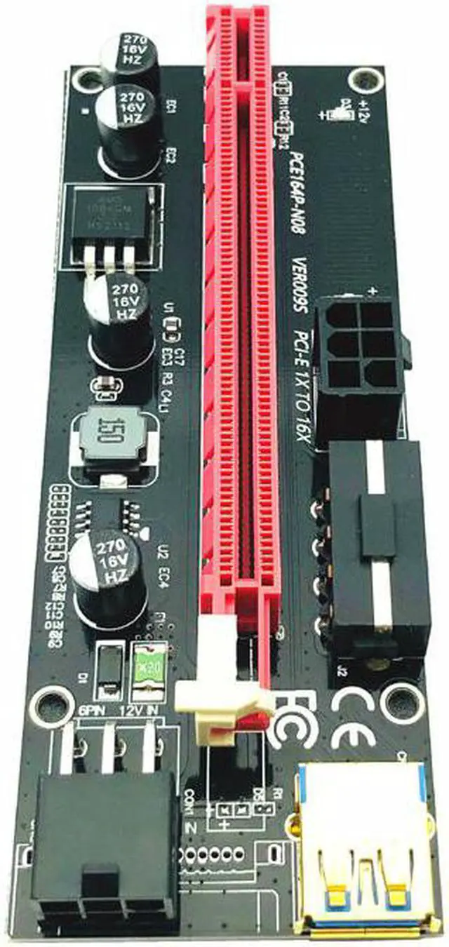 Alt view image 5 of 6 - PCI-E pcie Riser 009 Express 1X 4x 8x 16x Extender PCI E USB Riser 009S GPU Dual 6Pin Adapter Card SATA 15pin for BTC Miner