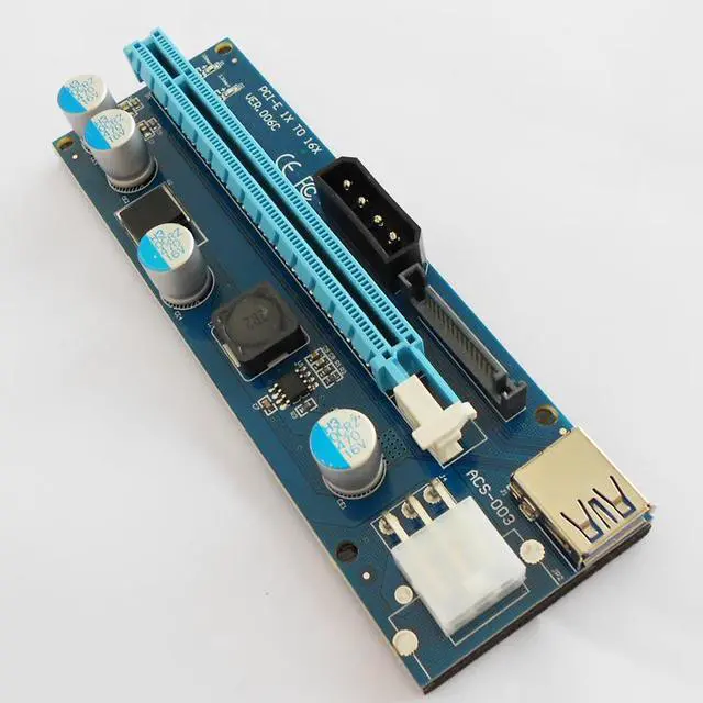 Alt view image 4 of 6 - 3 in 1 4pin 6pin SATA PCI-E Riser Card USB 3.0 LED 60cm PCI Express 1x to 16x PCIE Riser Card for Antminer Bitcoin Miner Mining