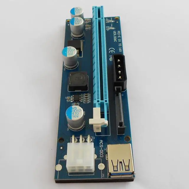 Alt view image 6 of 6 - 3 in 1 4pin 6pin SATA PCI-E Riser Card USB 3.0 LED 60cm PCI Express 1x to 16x PCIE Riser Card for Antminer Bitcoin Miner Mining