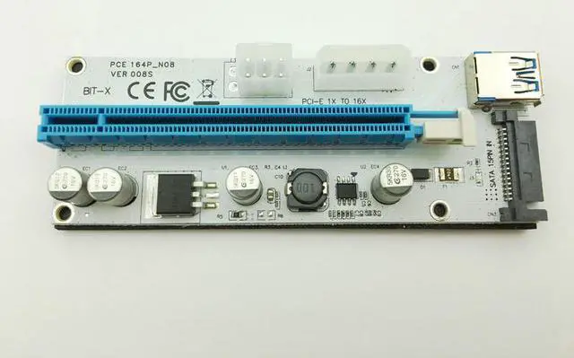 Alt view image 6 of 6 - VER008S 3 in 1 Molex 4Pin SATA 6PIN PCIE PCI-E PCI Express Riser Card 1x to 16x USB 3.0 Cable For Mining Bitcoin Miner Antminer