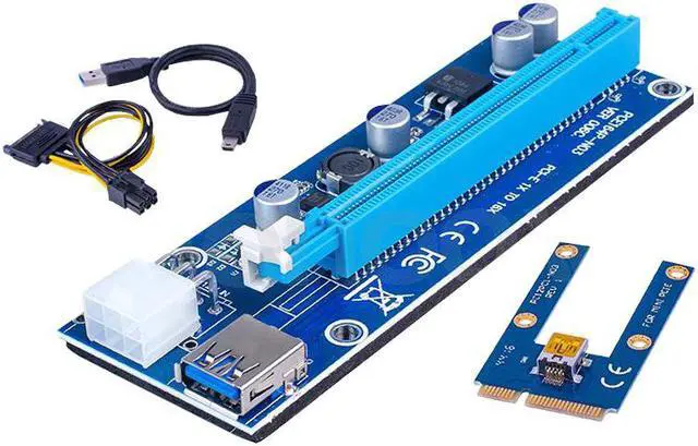 Alt view image 4 of 6 - Mini PCI Express PCI-E Riser Card PCIe 1x to 16x Adapter with SATA 6pin Cable USB Riser For Bitcoin Miner BTC Machine Mining