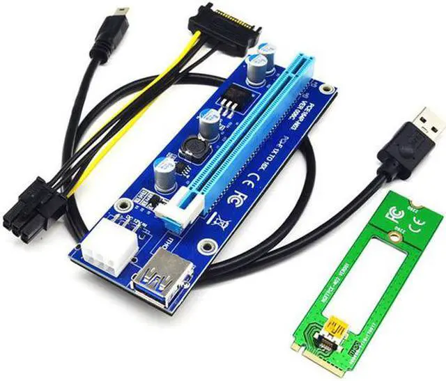 Alt view image 4 of 6 - M.2 NGFF to PCI-E X16 Slot Transfer Card Mining M2 Riser Extension Cable SATA to 6pin Power Supply Riser Card for BTC Device